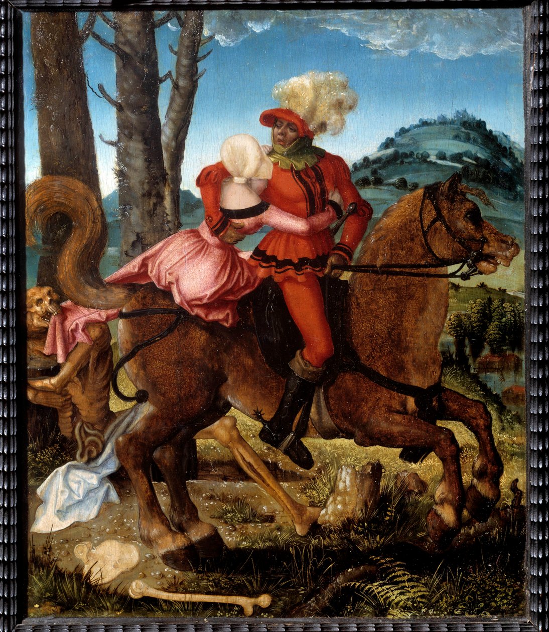 Rycerz, dziewczyna i śmierć Śmierć Śmierć w formie alegorycznej Obraz Hansa Griena Baldunga (1484/85-1545) XVI-wieczne słońce. 035x0,29m. autorstwa Hans Baldung Grien