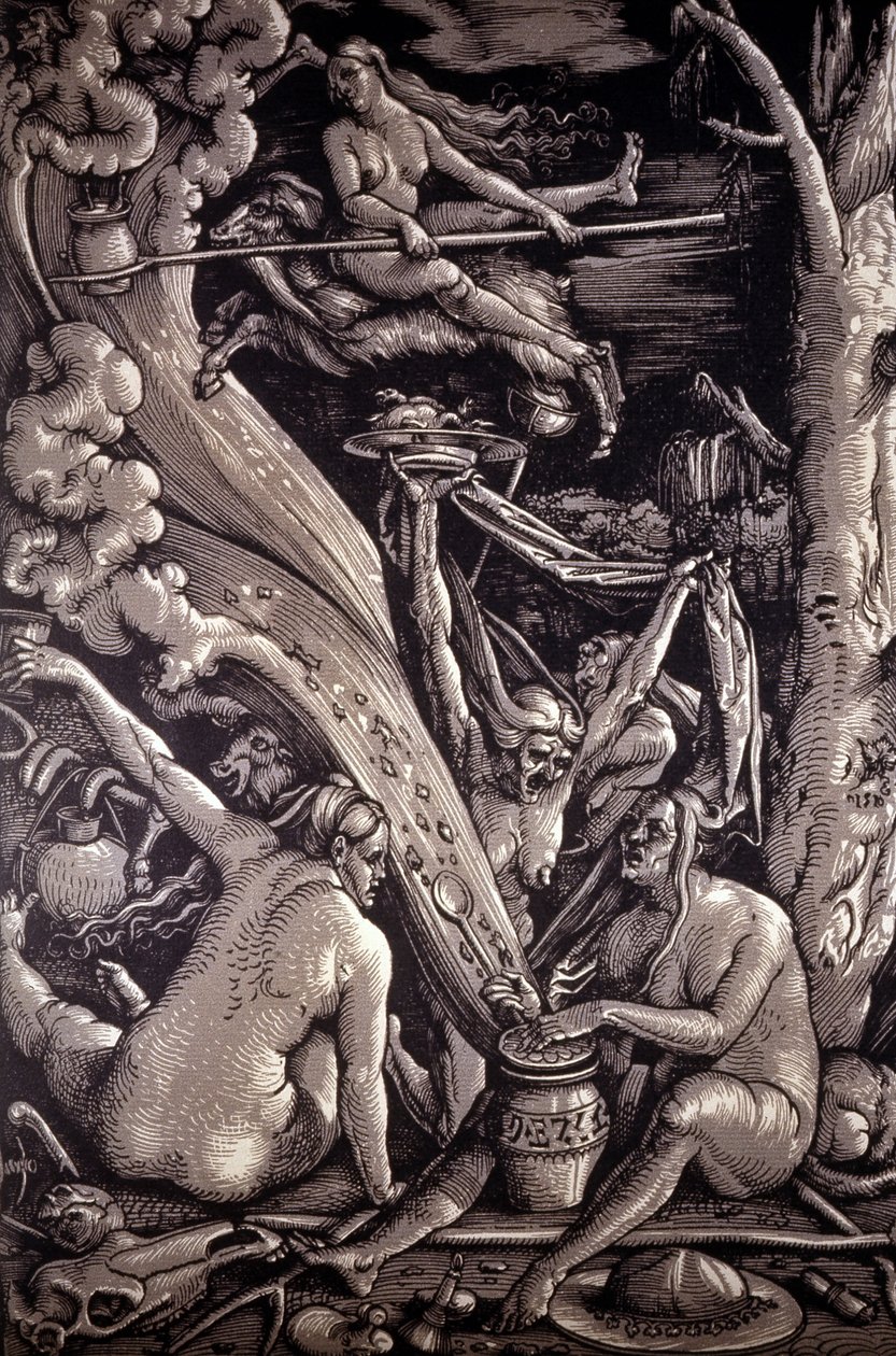 Szabat czarownic, rycina Hansa Baldunga Greena, niemieckiego malarza, rytownika i rysownika (1484-1545). autorstwa Hans Baldung Grien