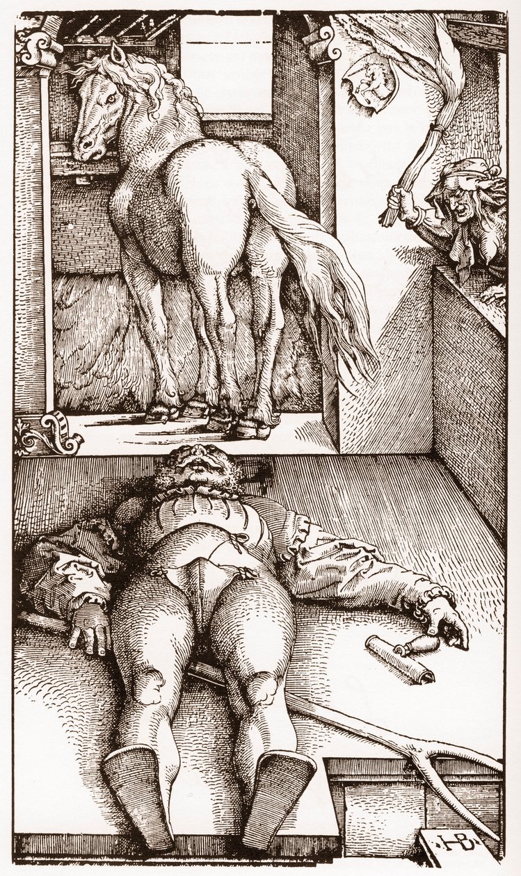 Zaczarowany palefrenier - (Śpiący Pan Młody i Czarodziejka) drzeworyt Hansa Baldunga Griena (1485-1544) ok. 1544 - autorstwa Hans Baldung Grien