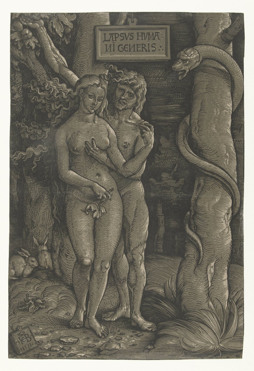 Kuszenie Adama i Ewy w raju Upadek człowieka Lapsvs Hvmani Generis (tytuł na obiekcie) autorstwa Hans Baldung Grien