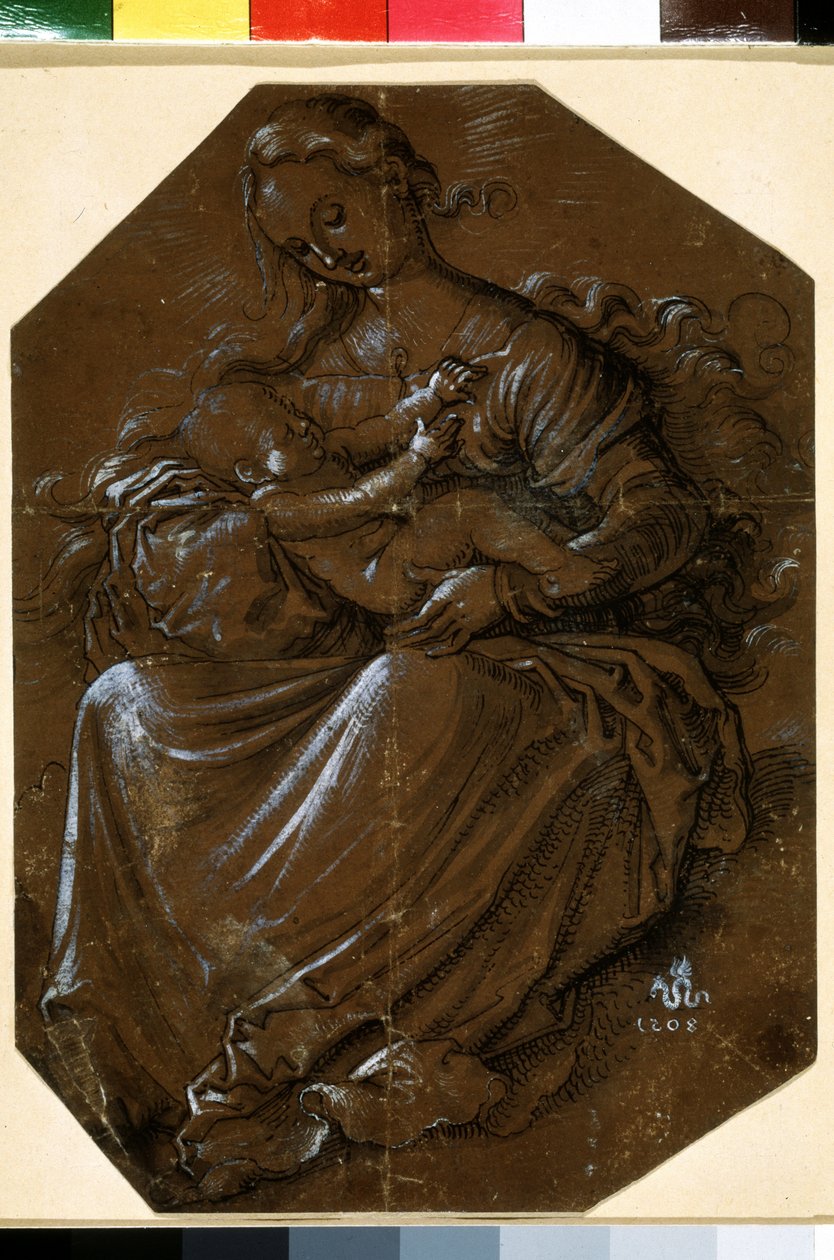 „Dziewica z Dzieciątkiem” (Dziewica z Dzieciątkiem) Rysunek tuszem i piórem na brązowym papierze autorstwa Hansa Baldunga (184-1545) XVI-wieczne Muzeum Puszkina, Moskwa autorstwa Hans Baldung Grien