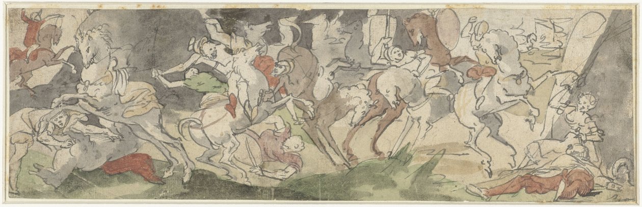 Scena walki z jeźdźcami, po prawej Jael i Sisera autorstwa Hans Bock (der Jungere)