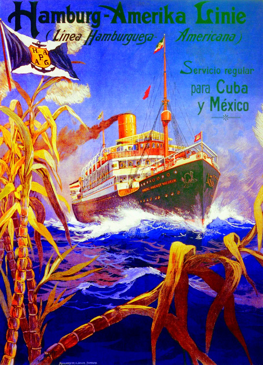 Plakat reklamujący Hamburg American Line autorstwa Hans Bohrdt