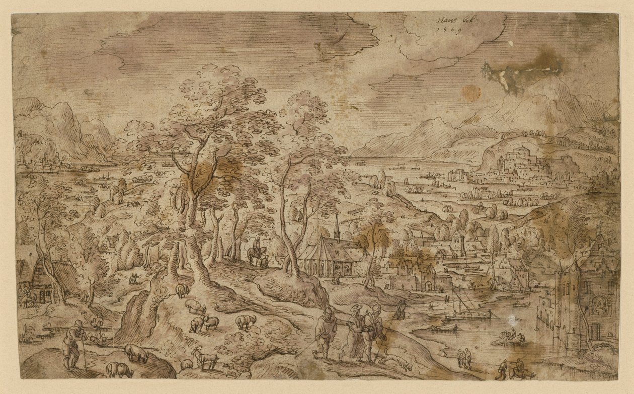 Chrystus w drodze do Emaus w rozległym krajobrazie autorstwa Hans Bol