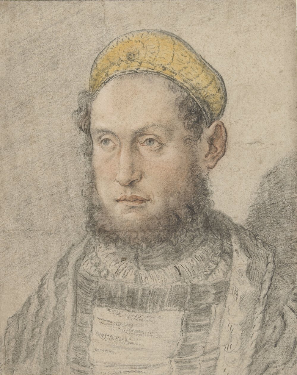Portret dystyngowanego mężczyzny z brodą i złotym kapeluszem autorstwa Hans Burgkmair (I)