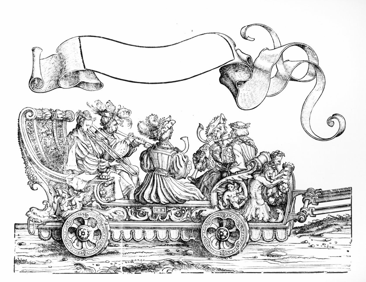 Scena z procesji triumfalnej Maksymiliana, ok. 1516-18 (drzewryt) (fot. bw) autorstwa Hans Burgkmair