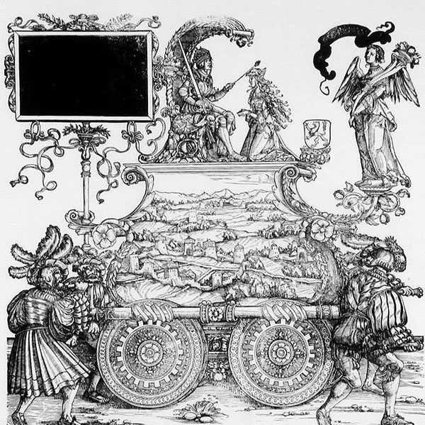 Scena z procesji triumfalnej Maksymiliana, ok. 1516-18 (drzewryt) (zdjęcie czarno-białe) autorstwa Hans Burgkmair