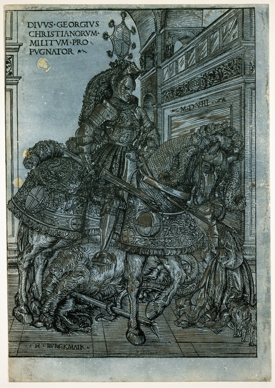 Św. Jerzy na koniu, 1508 (drzewo światłocieniowe) autorstwa Hans Burgkmair
