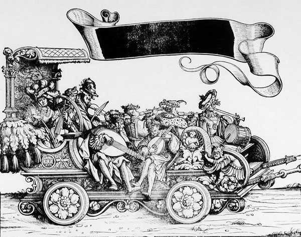 Muzyczne Entourage, z procesji triumfalnej Maksymiliana, ok. 1516-18 autorstwa Hans Burgkmair