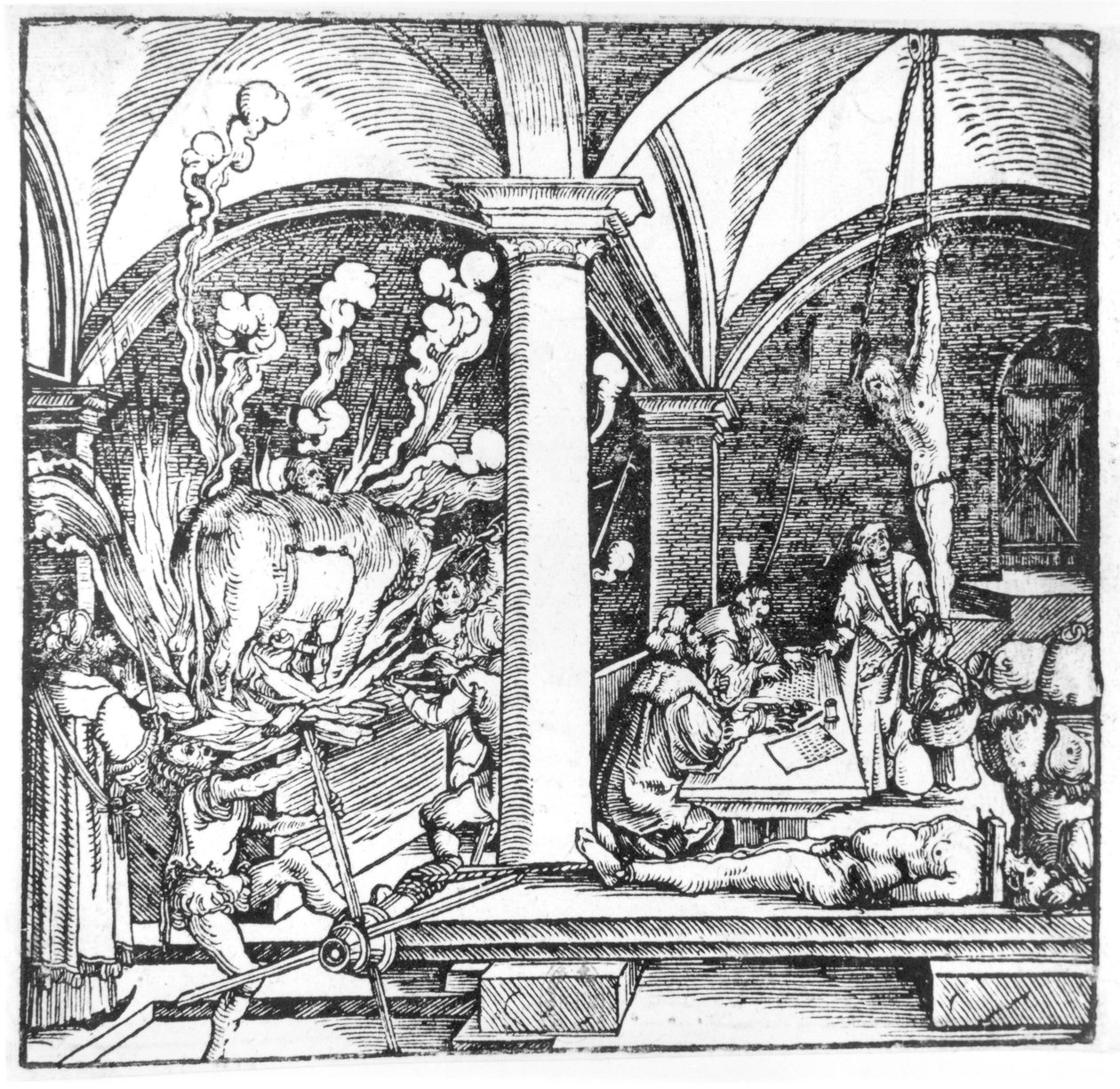 Przesłuchanie, ilustracja z książki Cycerona Teutscha, Augsbourg, 1533 autorstwa Hans Burgkmair