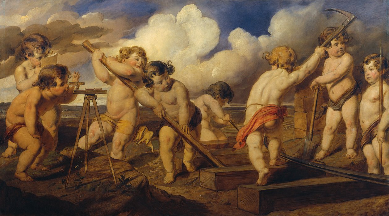 Putti budujący tor autorstwa Hans Canon