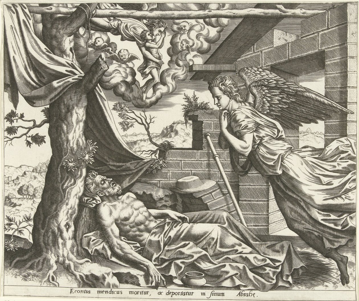 Śmierć Łazarza Historia Łazarza i bogacza (tytuł serii) autorstwa Hans Collaert (I) (possibly)