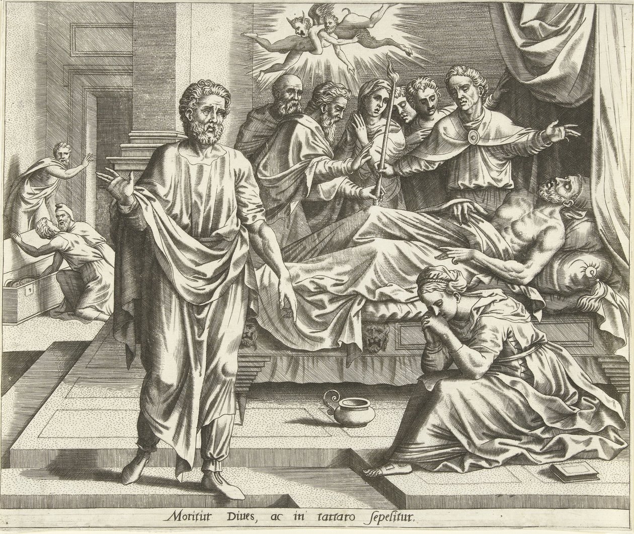 Śmierć bogacza Historia Łazarza i bogacza (tytuł serii) autorstwa Hans Collaert (I) (possibly)
