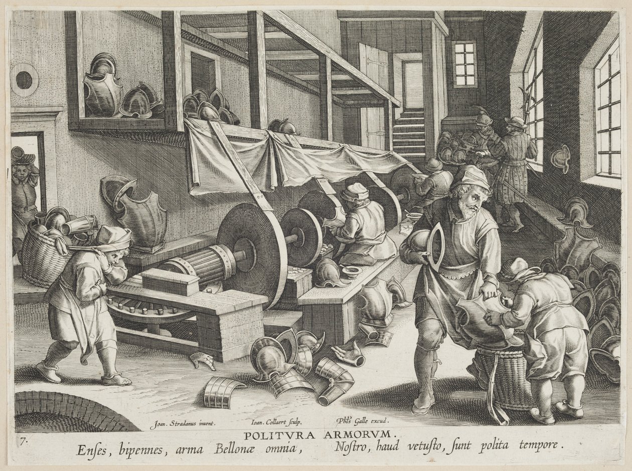 Politura Armorum (Ręce polerskie), płyta 17 z serii Nova Reperta (Współczesne odkrycia) ok.1588 (grafika na papierze czerpanym) autorstwa Hans Collaert