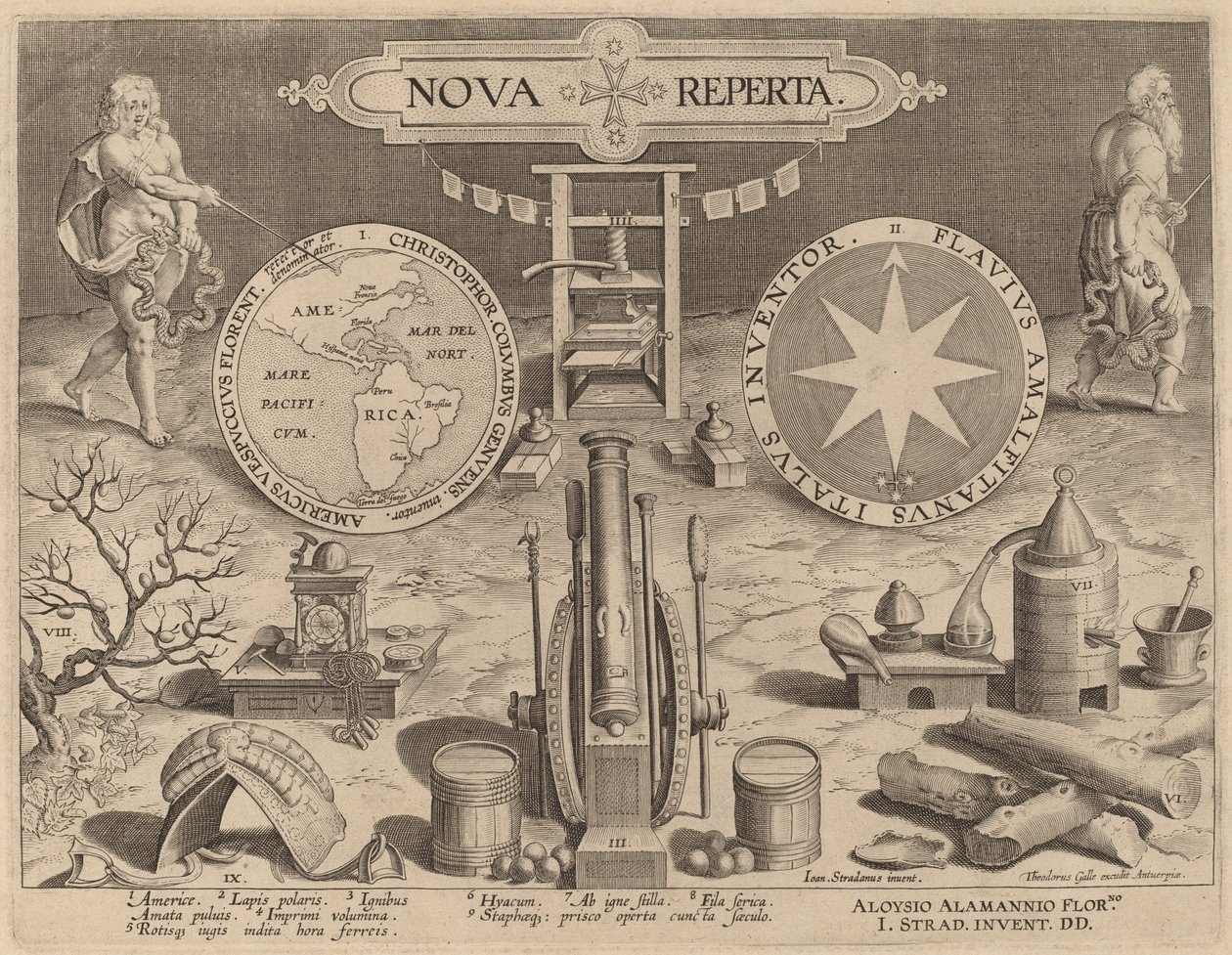 Strona tytułowa Nova Reperta (Nowe odkrycia) autorstwa Hans Collaert the Younger after Jan van der Straet