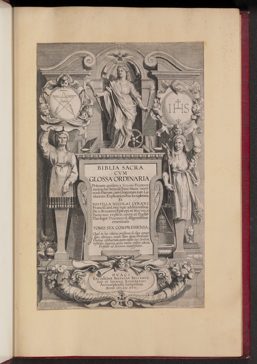 Strona tytułowa Biblia Sacra Cvm Glossa Ordinaria autorstwa Hans Collaert the Younger after Sir Peter Paul Rubens