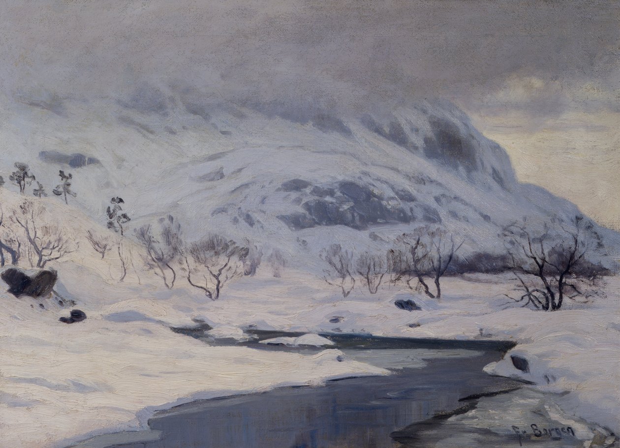 Górski krajobraz, zima autorstwa Hans Fredrik Henriksen Borgen