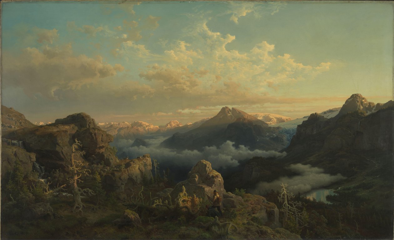 Norwegian Highlands w Sunrise autorstwa Hans Gude