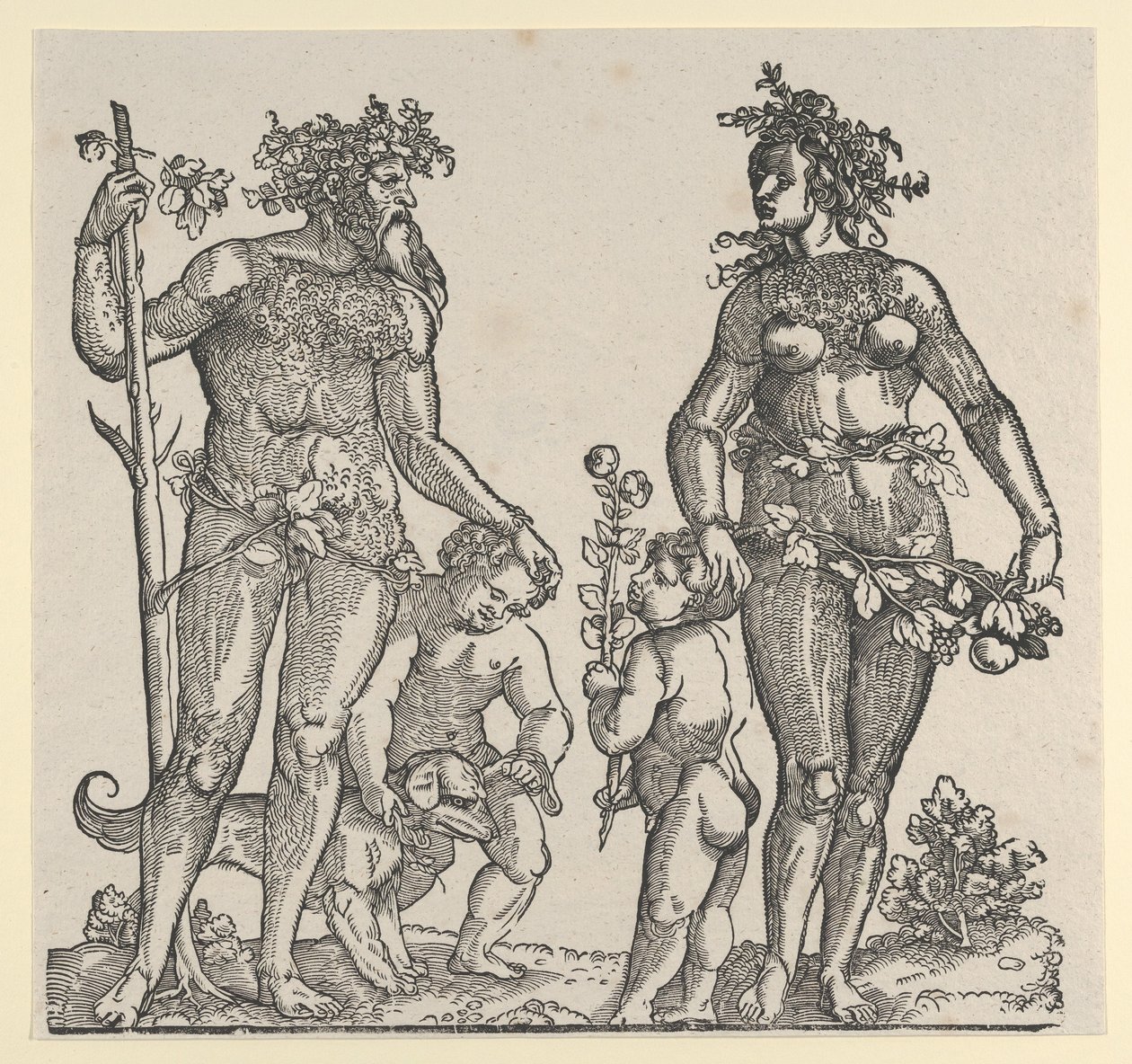 Dziki mężczyzna i dzika kobieta, 1545. autorstwa Hans Guldenmond