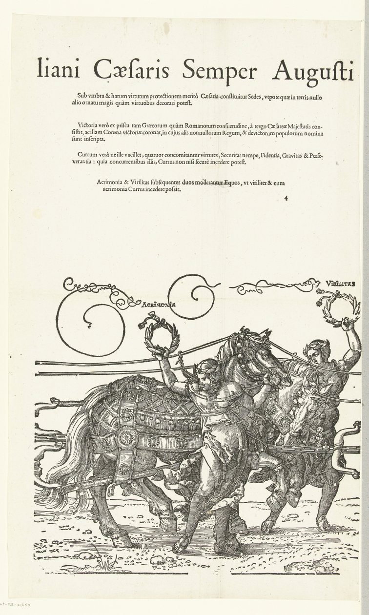 Triomfwagen van keizer Maximiliaan I Kopieën naar Dürers Triomfwagen voor keizer Maximiliaan I (tytuł serii) To triumfalny rydwan na cześć Invictus. A Najwspanialszy Książę D. Maksymilian Cezara Semper August był ubrany, I Albertus autorstwa Hans Guldenmund
