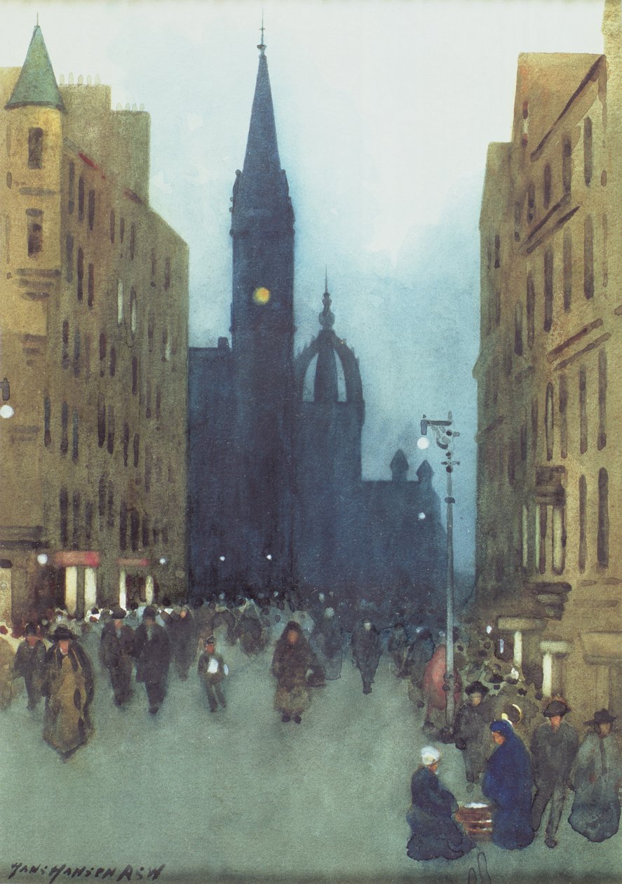 High Street, Edynburg (olej na płótnie) autorstwa Hans Hansen