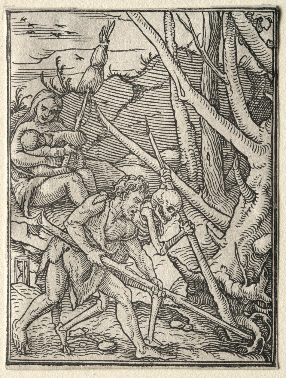 Taniec śmierci: Adam uprawiający ziemię autorstwa Hans Holbein