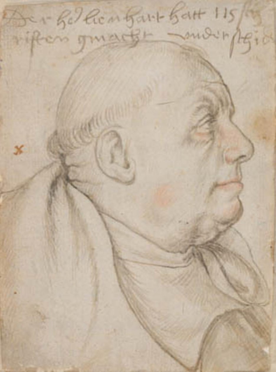 Portret kaligrafa Leonharda Wagnera zwanego Würtslin, mnicha św. Ulryka i Afry w Augsburgu, z profilu po prawej autorstwa Hans Holbein d.Æ.