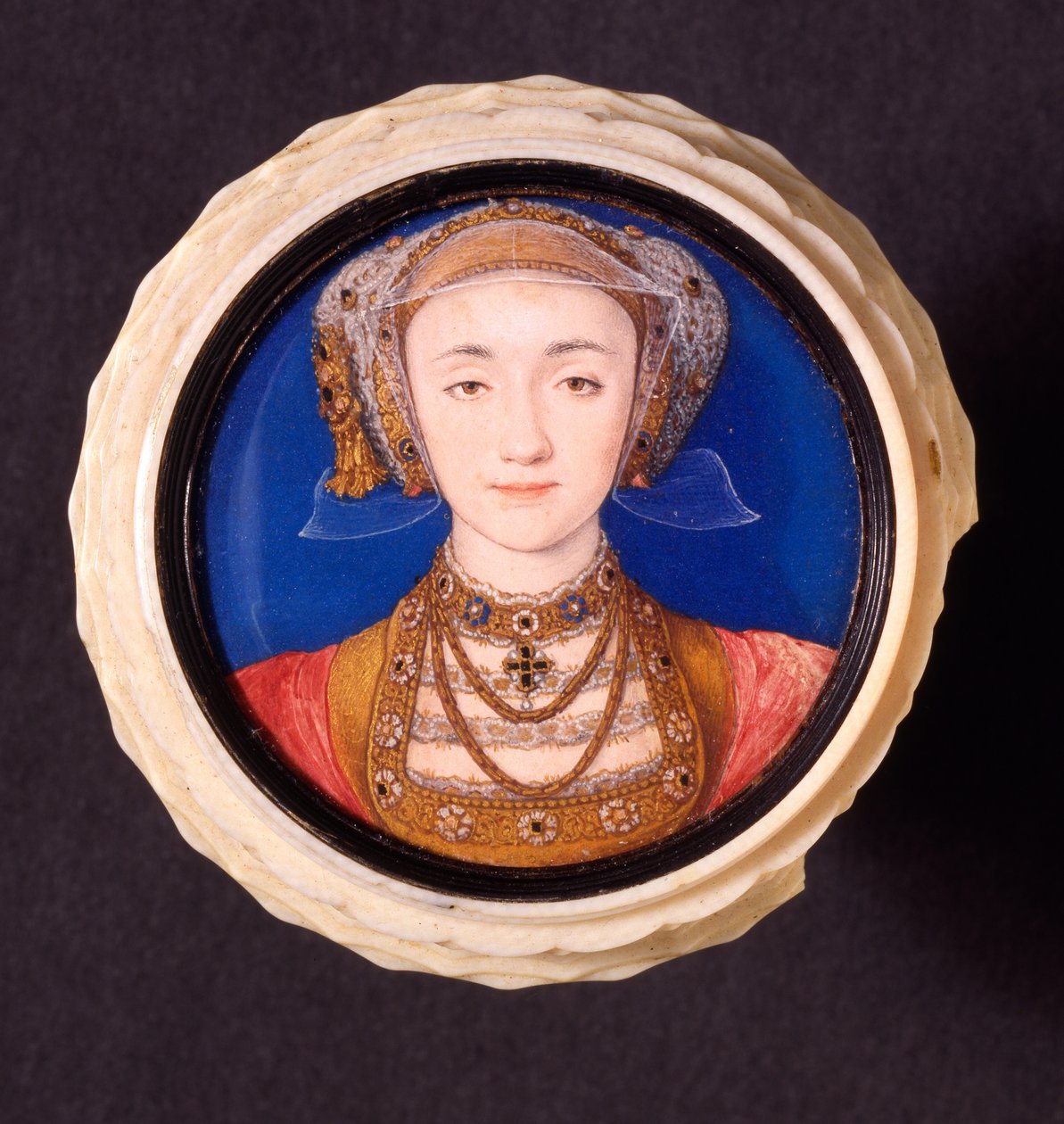 Anna z Cleves, 1539 (wc na welonie oprawione w kość słoniową) autorstwa Hans Holbein der Jüngere