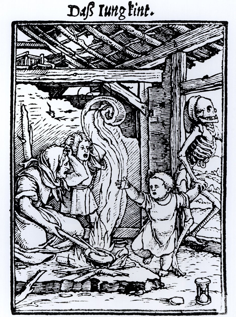 Śmierć zabierająca dziecko, z cyklu „Taniec śmierci”, sztych. Hans Lutzelburger, ok. 1526-8 autorstwa Hans Holbein der Jüngere