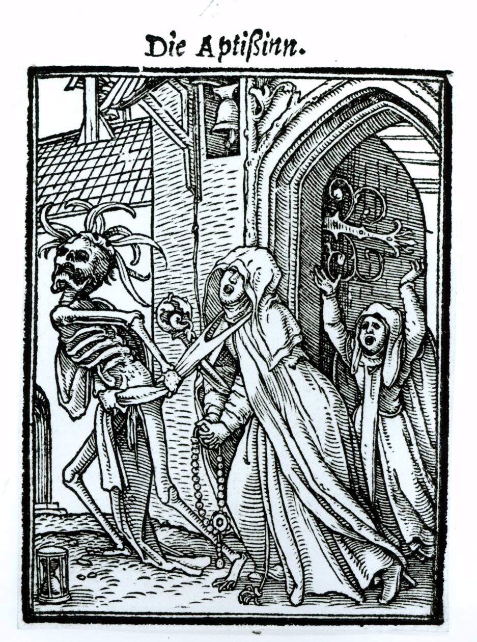 Śmierć i Opatka, z „Tańca śmierci”, rycina Hansa Lutzelburgera, ok. 1538 autorstwa Hans Holbein der Jüngere