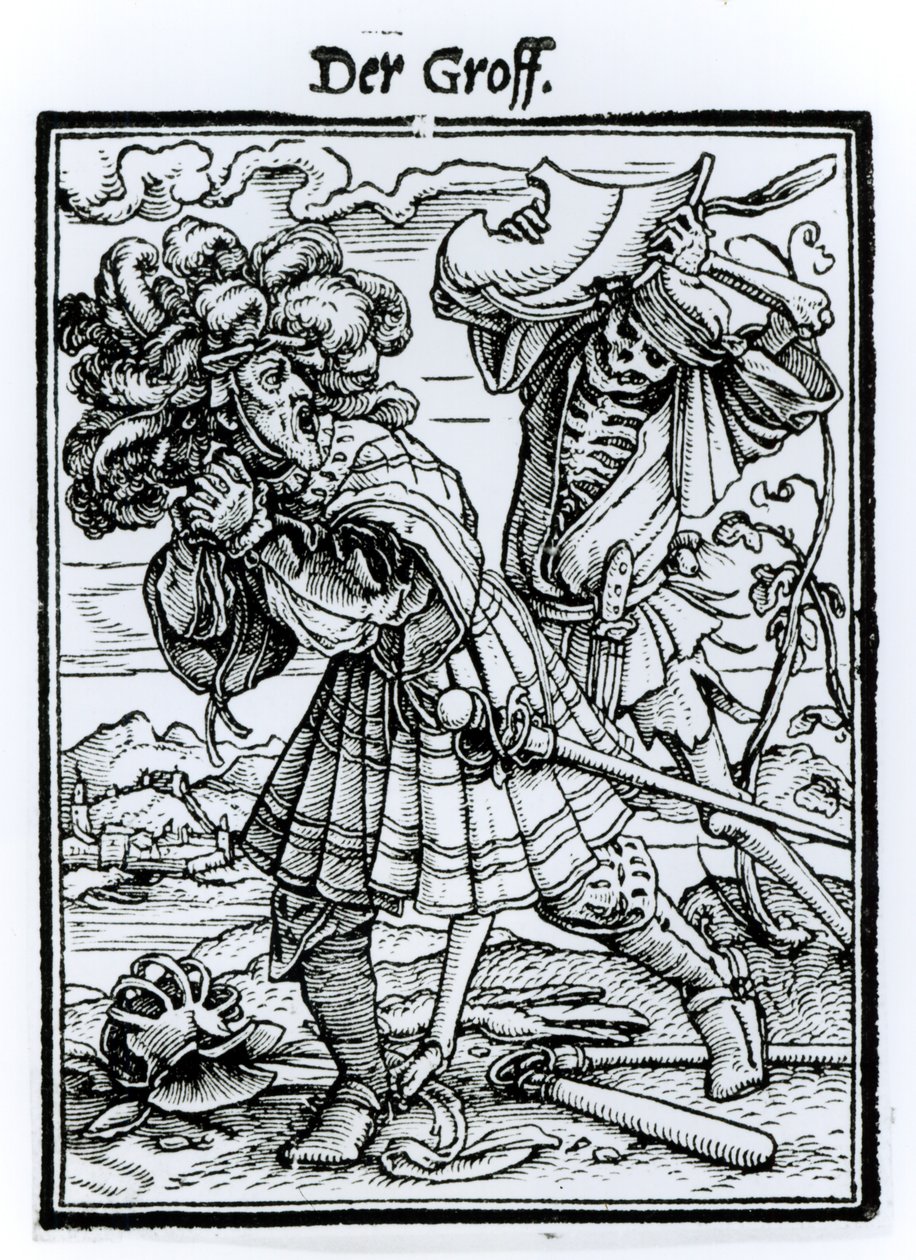 Śmierć i hrabia, z „Tańca śmierci”, sztychowany przez Hansa Lutzelburgera, ok. 1538 autorstwa Hans Holbein der Jüngere
