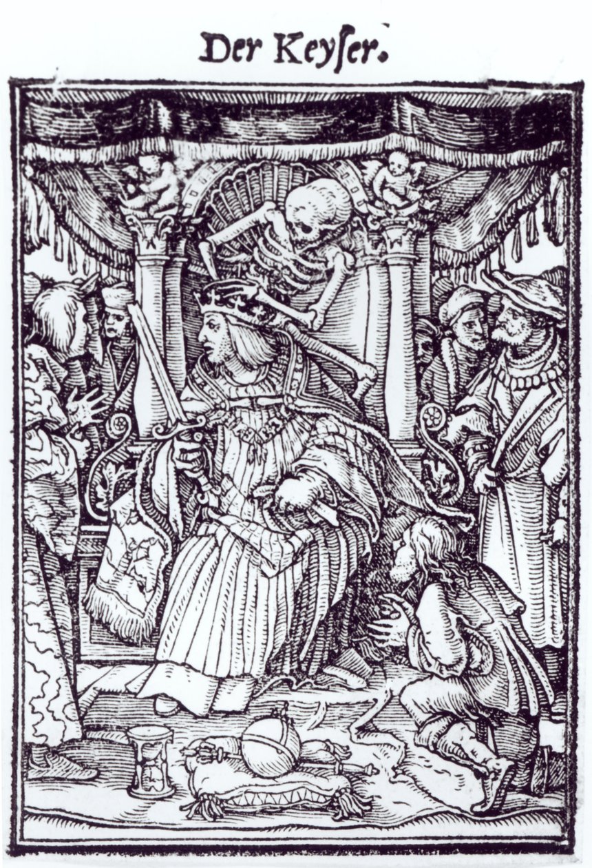 Śmierć i cesarz, z „Tańca śmierci”, rycina Hansa Lutzelburgera, ok. 1538 autorstwa Hans Holbein der Jüngere