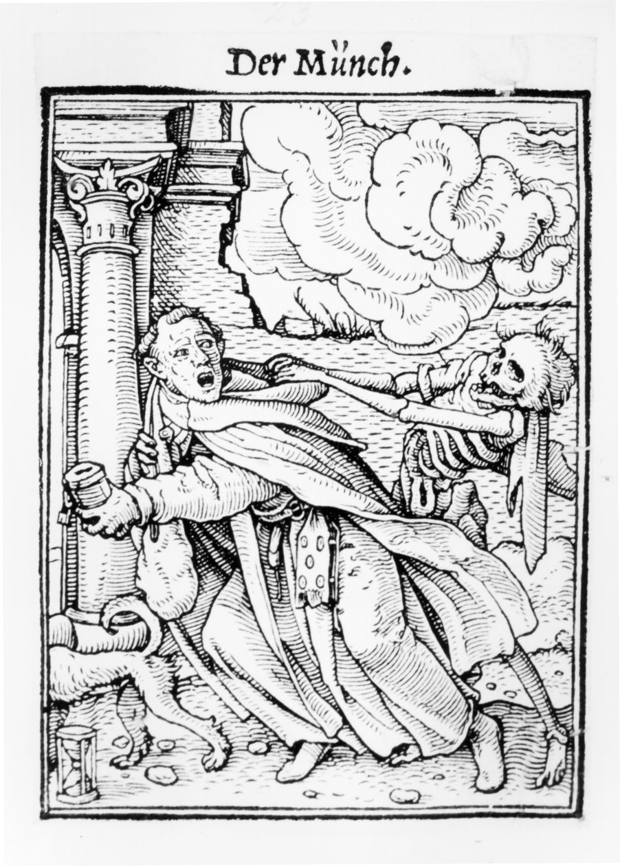 Śmierć i zakonnik żebrzący, z „Tańca śmierci”, rycina Hansa Lutzelburgera, ok. 1538 autorstwa Hans Holbein der Jüngere