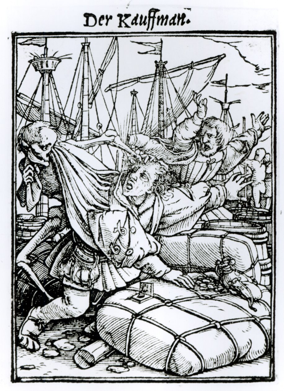 Śmierć i kupiec, z „Tańca śmierci”, sztychowany przez Hansa Lutzelburgera, ok. 1538 autorstwa Hans Holbein der Jüngere