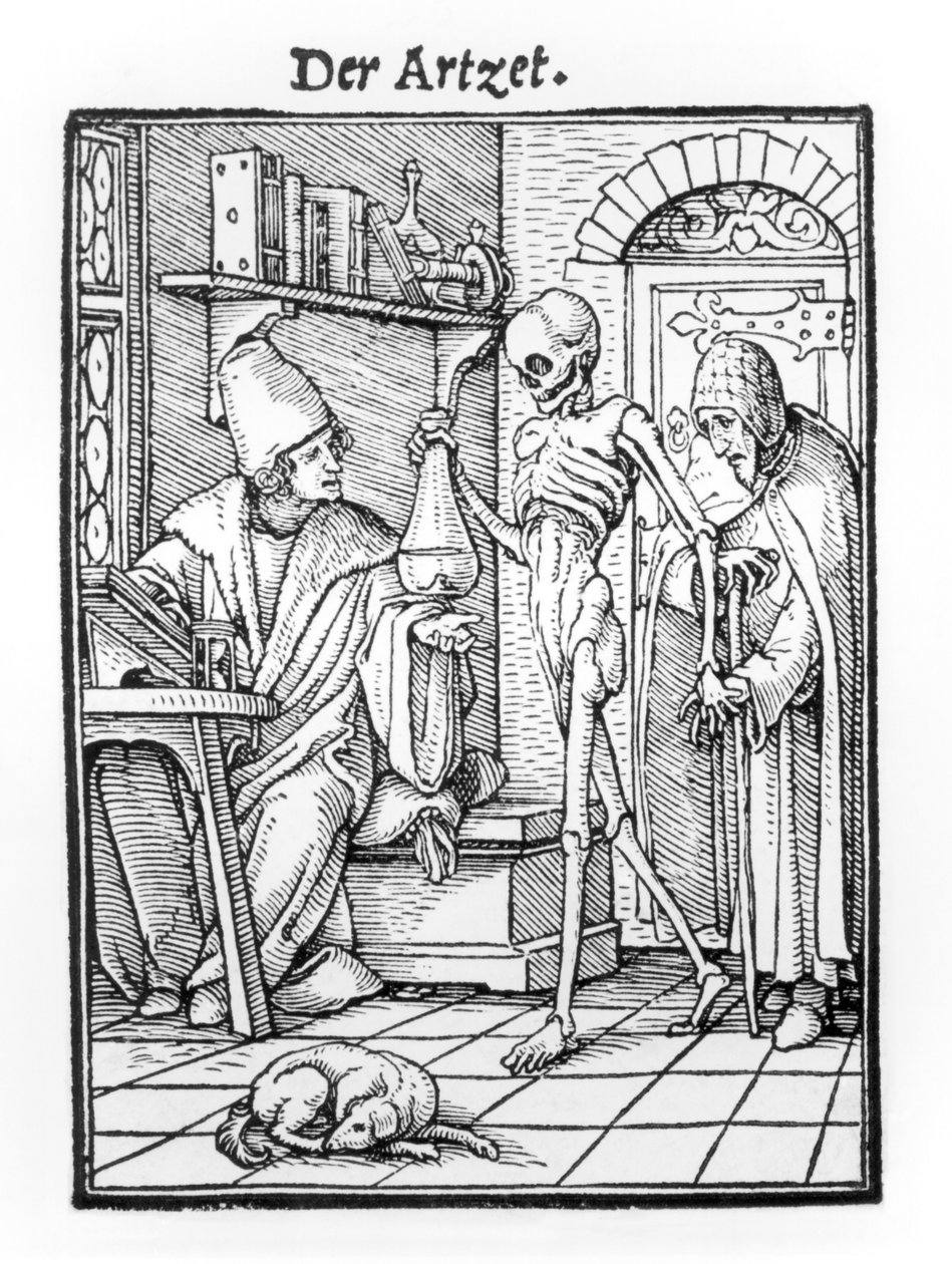 Śmierć i lekarz, z „Tańca śmierci”, sztychowany przez Hansa Lutzelburgera, ok. 1538 autorstwa Hans Holbein der Jüngere