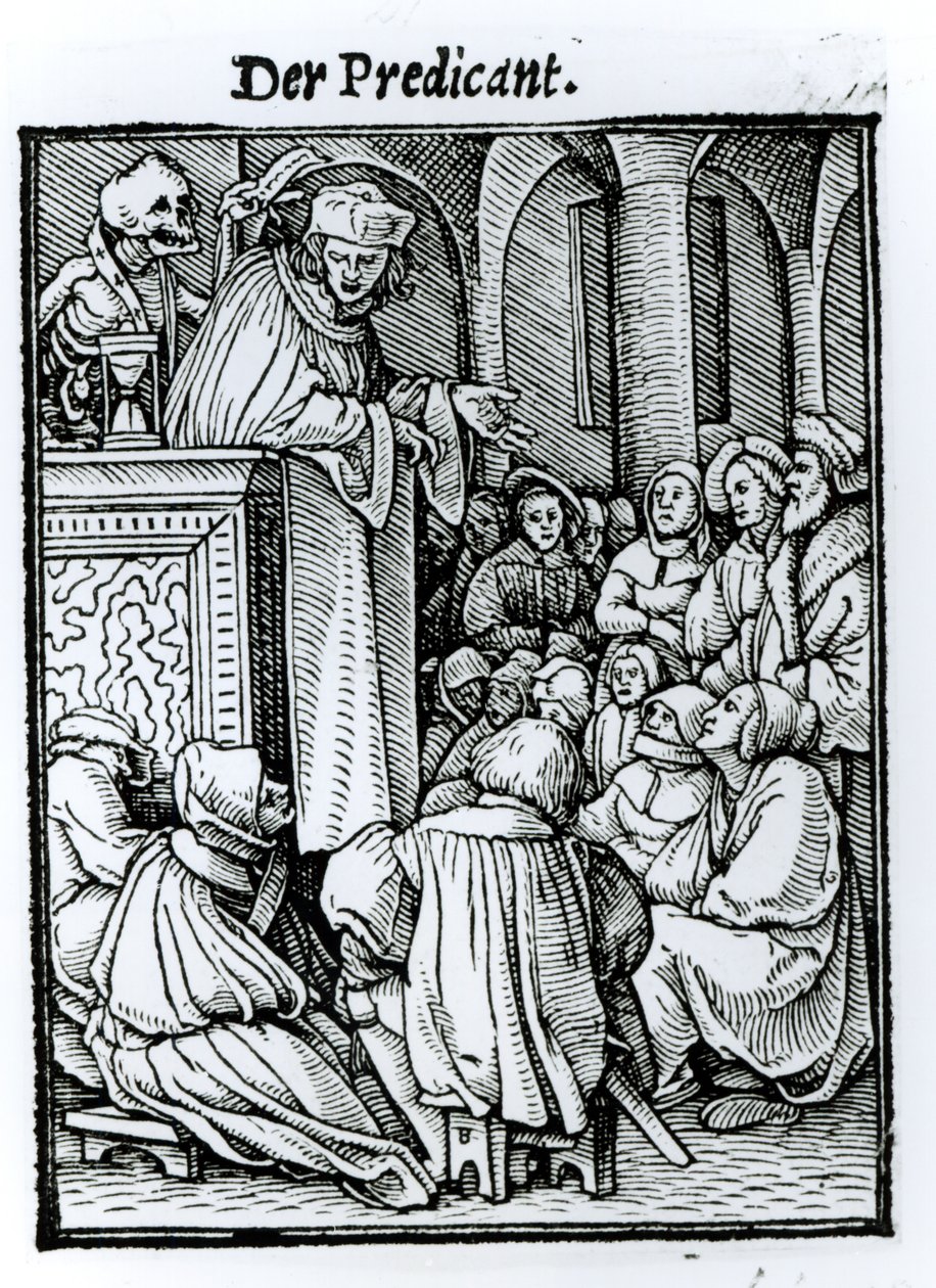 Mirtis ir pamokslininkas, iš „Mirties šokio“, išgraviruotas Hanso Lutzelburgerio, apie 1538 m. autorstwa Hans Holbein der Jüngere