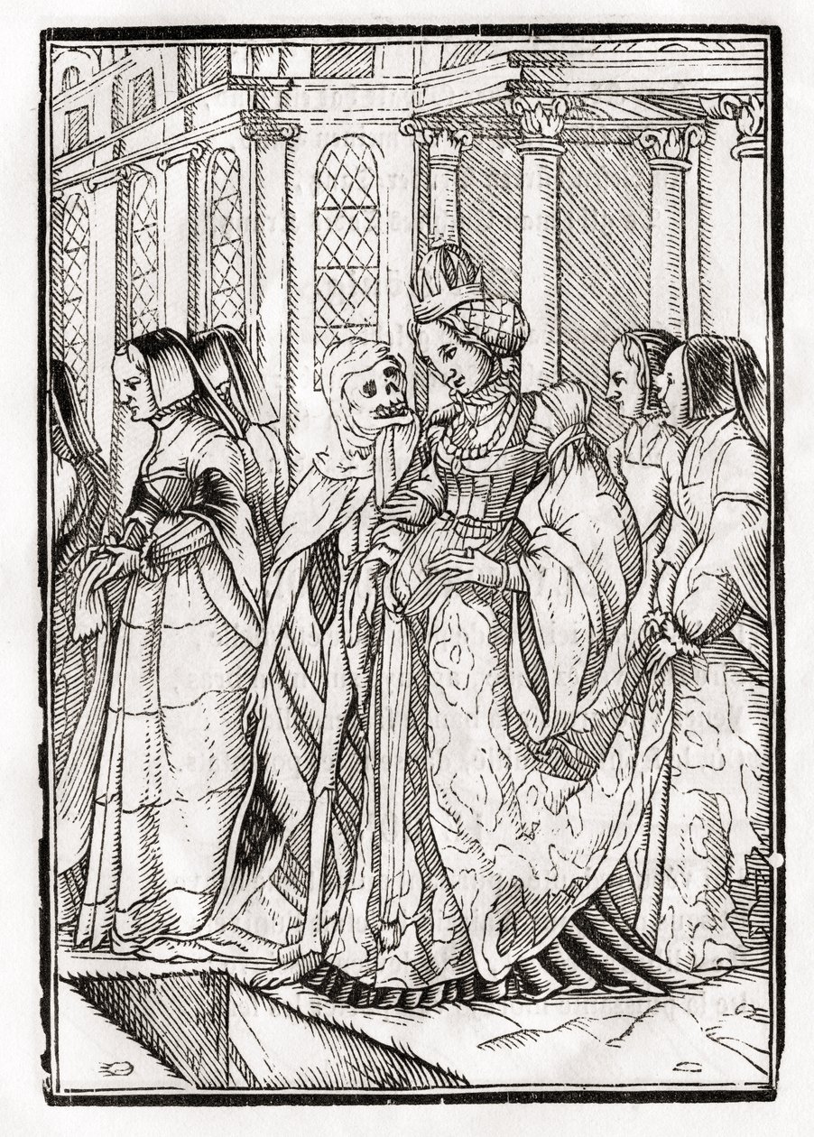 Śmierć nadchodzi dla cesarzowej, rytowany przez Georga Scharffenberga, z „Der Todten Tanz”, wydanej w Bazylei, 1843 (lito) autorstwa Hans Holbein der Jüngere