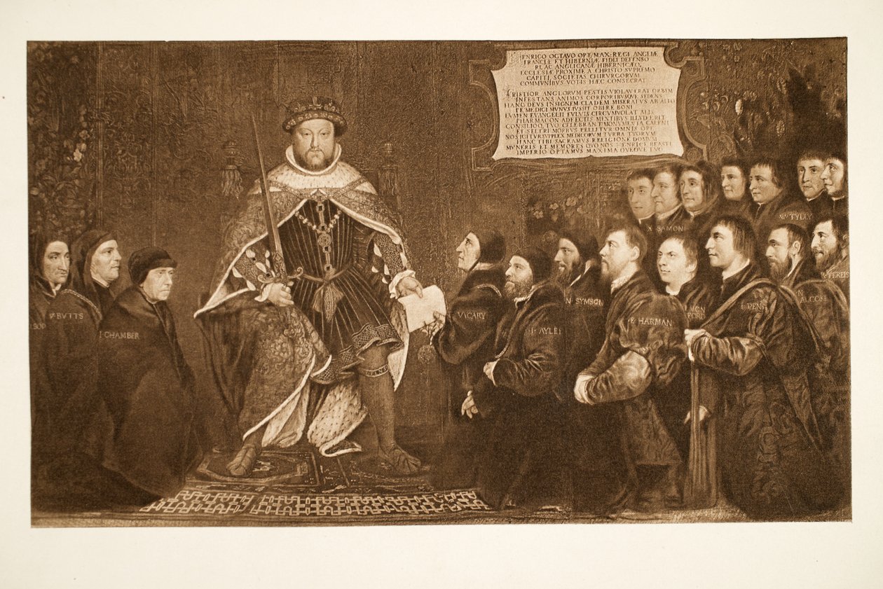 Henryk VIII nadający prawa cyrulikom, ok. 1543, wyd. 1902 (kolotyp) autorstwa Hans Holbein der Jüngere