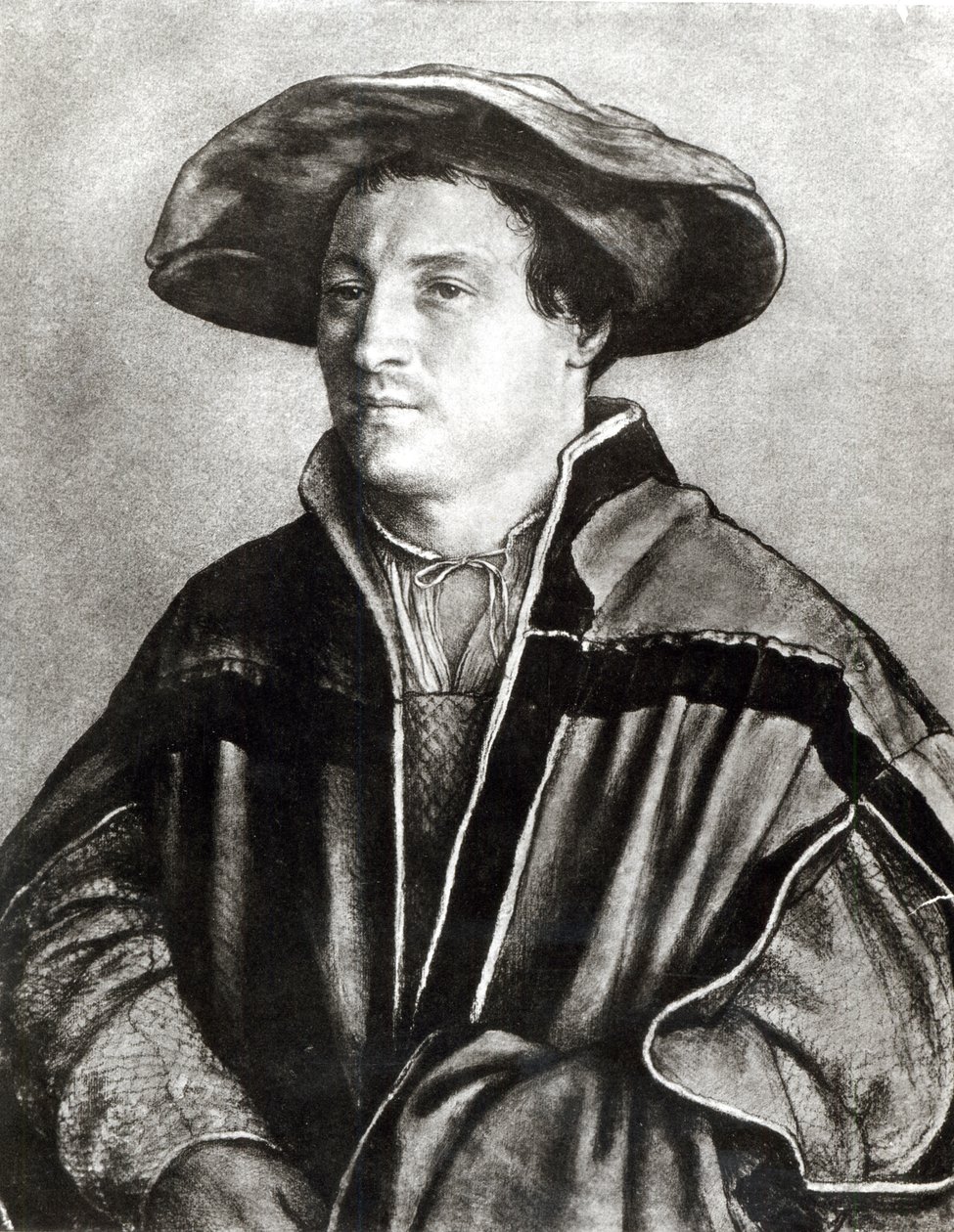 Portret mężczyzny w czerwonym kapeluszu, ok. 1530 (kreda i wc na papierze) autorstwa Hans Holbein der Jüngere