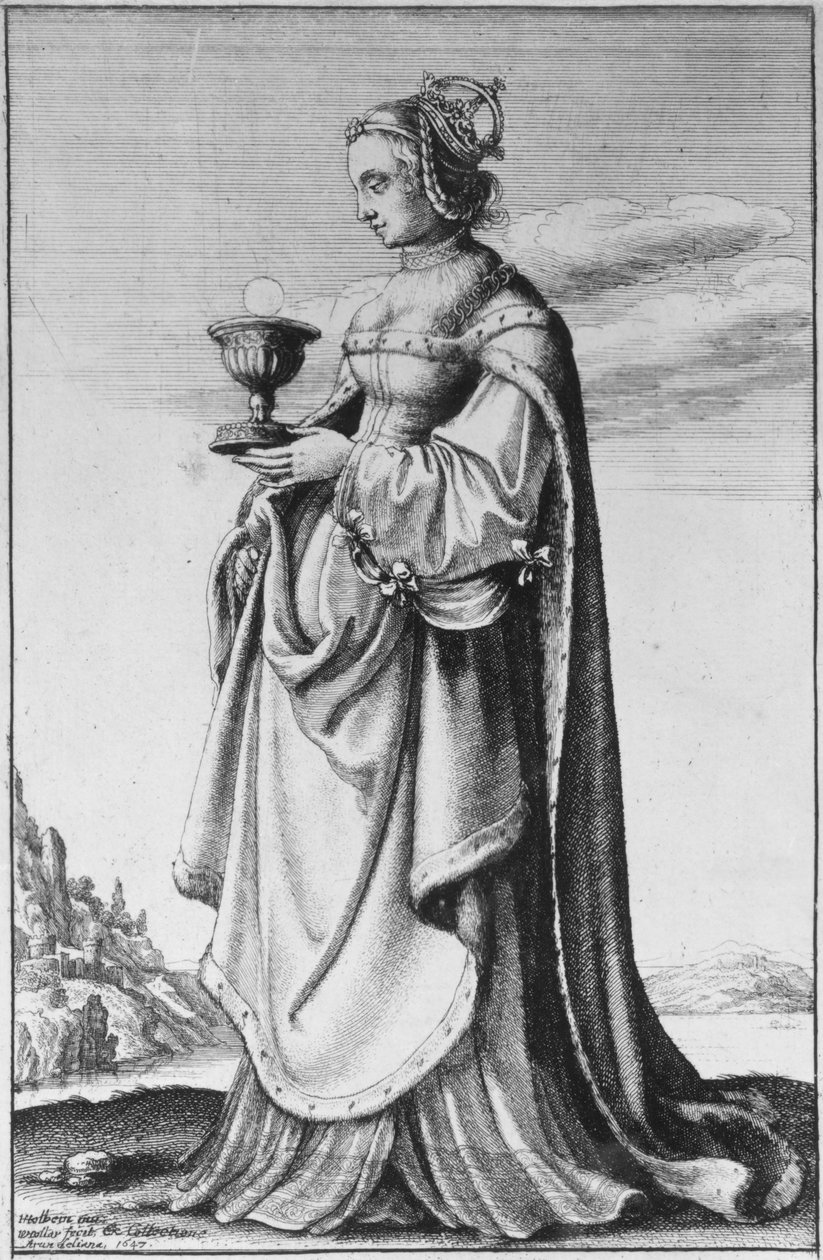 Św. Barbara, sztychowana przez Wacława Hollara, 1647 autorstwa Hans Holbein der Jüngere
