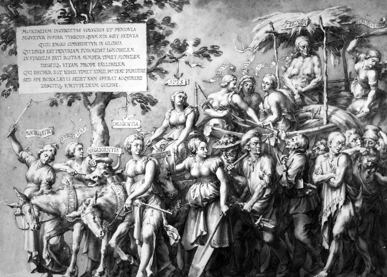 Triumf ubóstwa, rys. Jan de Bisschop, ok. 1650 (pióro, atrament i pranie na papierze) autorstwa Hans Holbein der Jüngere