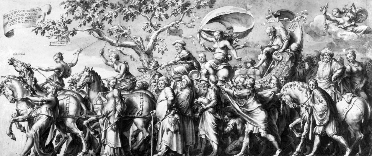 Triumf bogactwa, rys. Jan de Bisschop, ok. 1650 (pióro, atrament i pranie na papierze) autorstwa Hans Holbein der Jüngere
