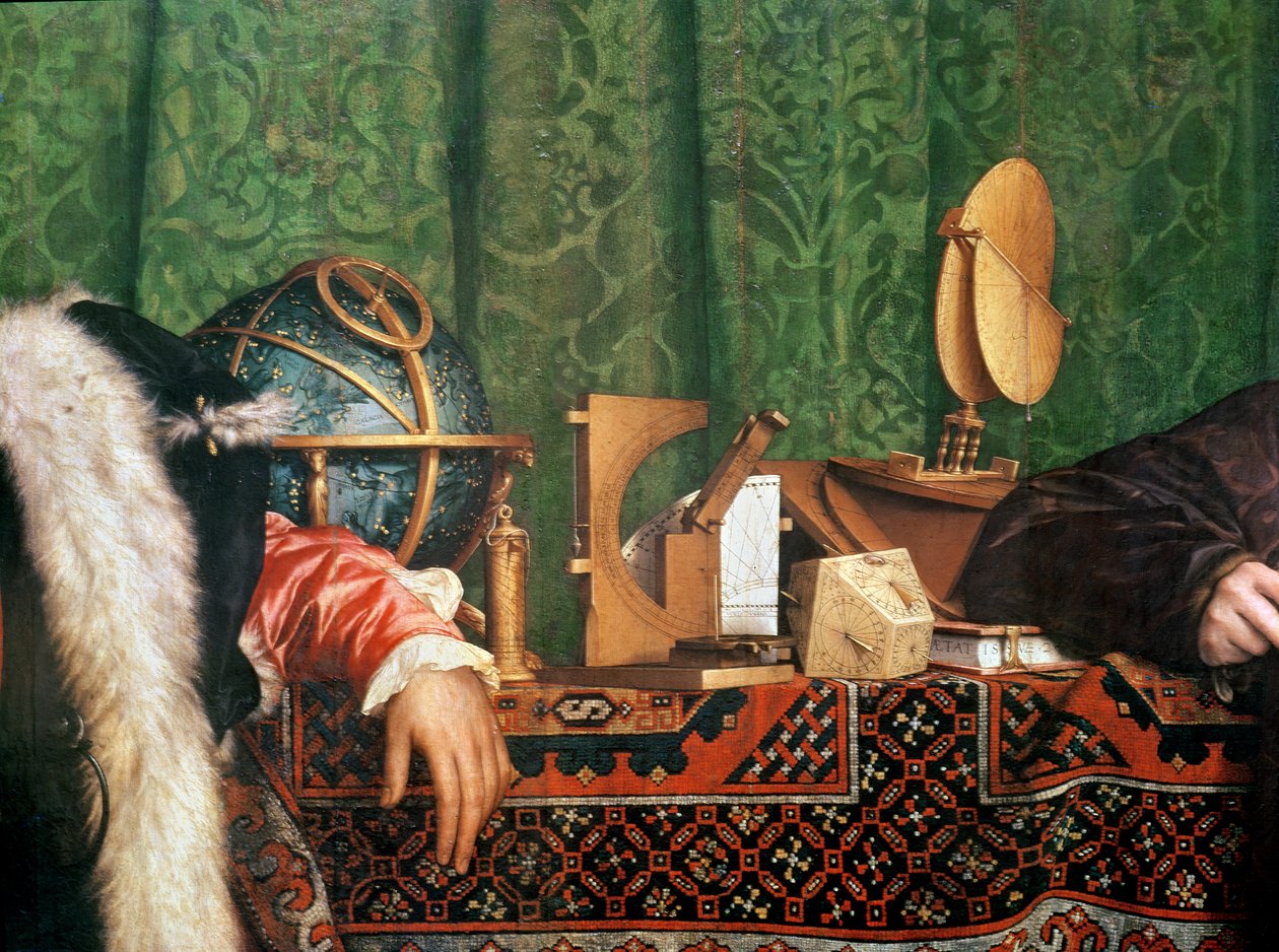 Ambasadorzy, detal instrumentów astronomicznych, olej 1533 na detalu panelu z 4147 autorstwa Hans Holbein the Elder