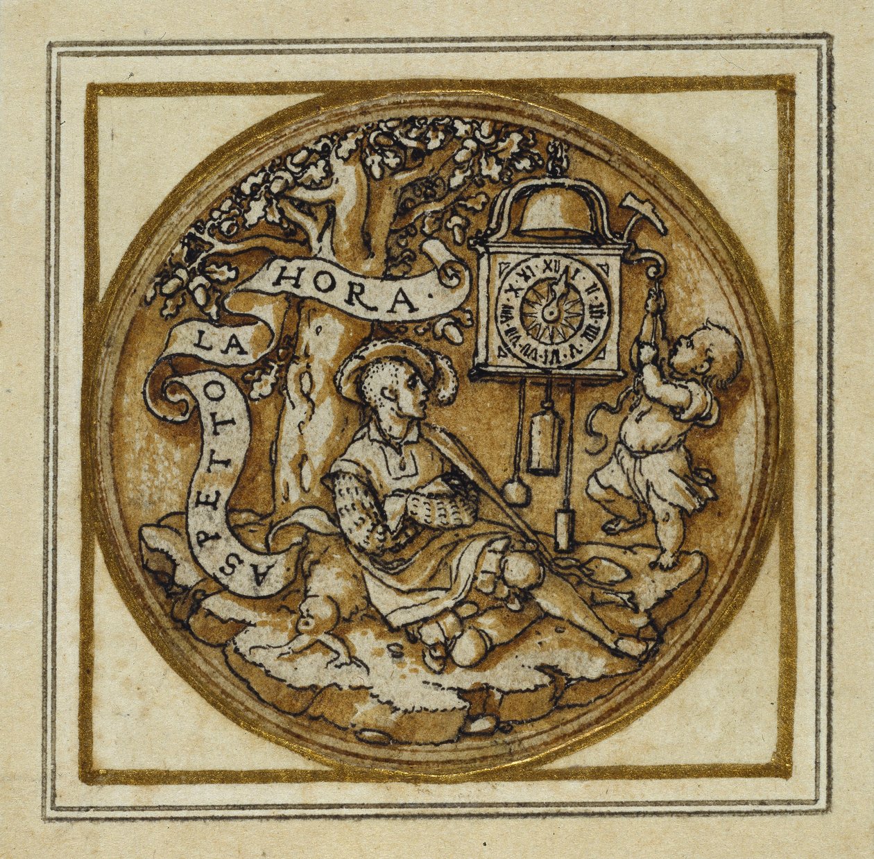 Alegoria Czasu - Projekt odznaki wisiorka lub kapelusza, ok. 1532-43 (pióro i tusz na papierze) autorstwa Hans Holbein der Jüngere