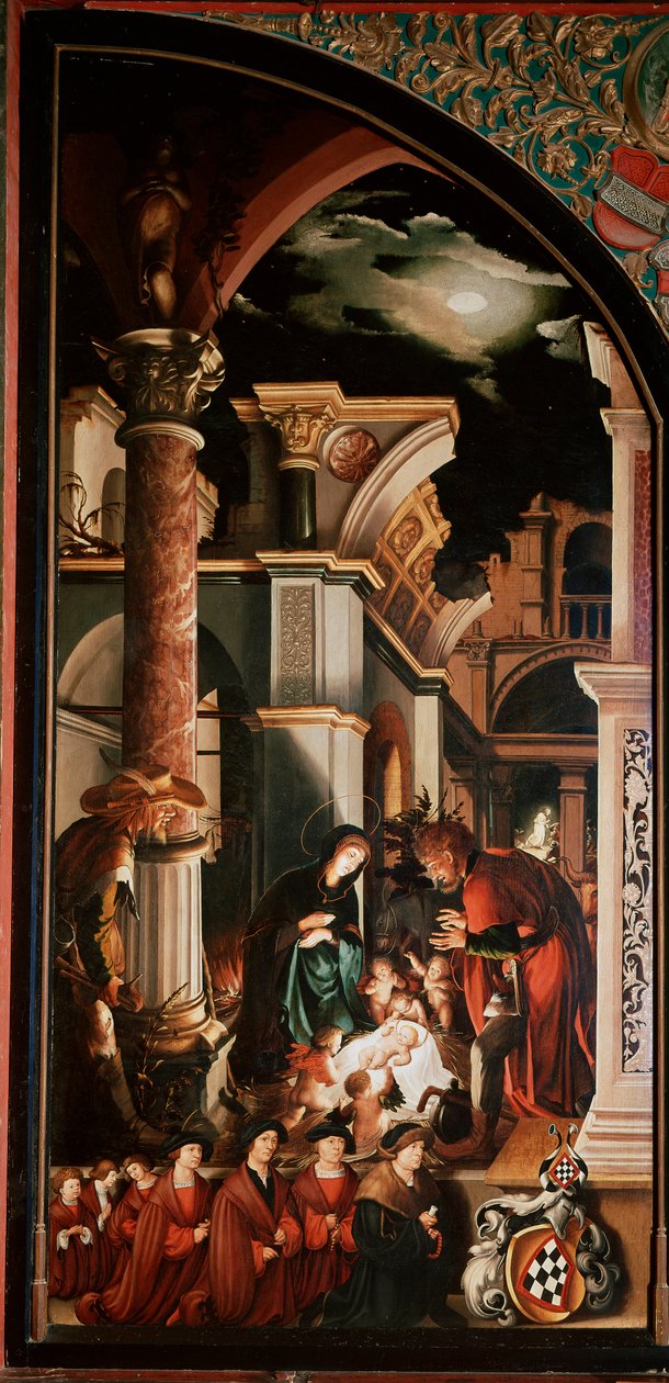 Ołtarz Oberried: „Adoracja pasterzy”” Detrempe na drewnie Hansa Holbeina Młodego (1497/8-1543) 1521-1522 nd. 231x109 cm Cathedrale de Fribourg, Szwajcaria autorstwa Hans Holbein der Jüngere