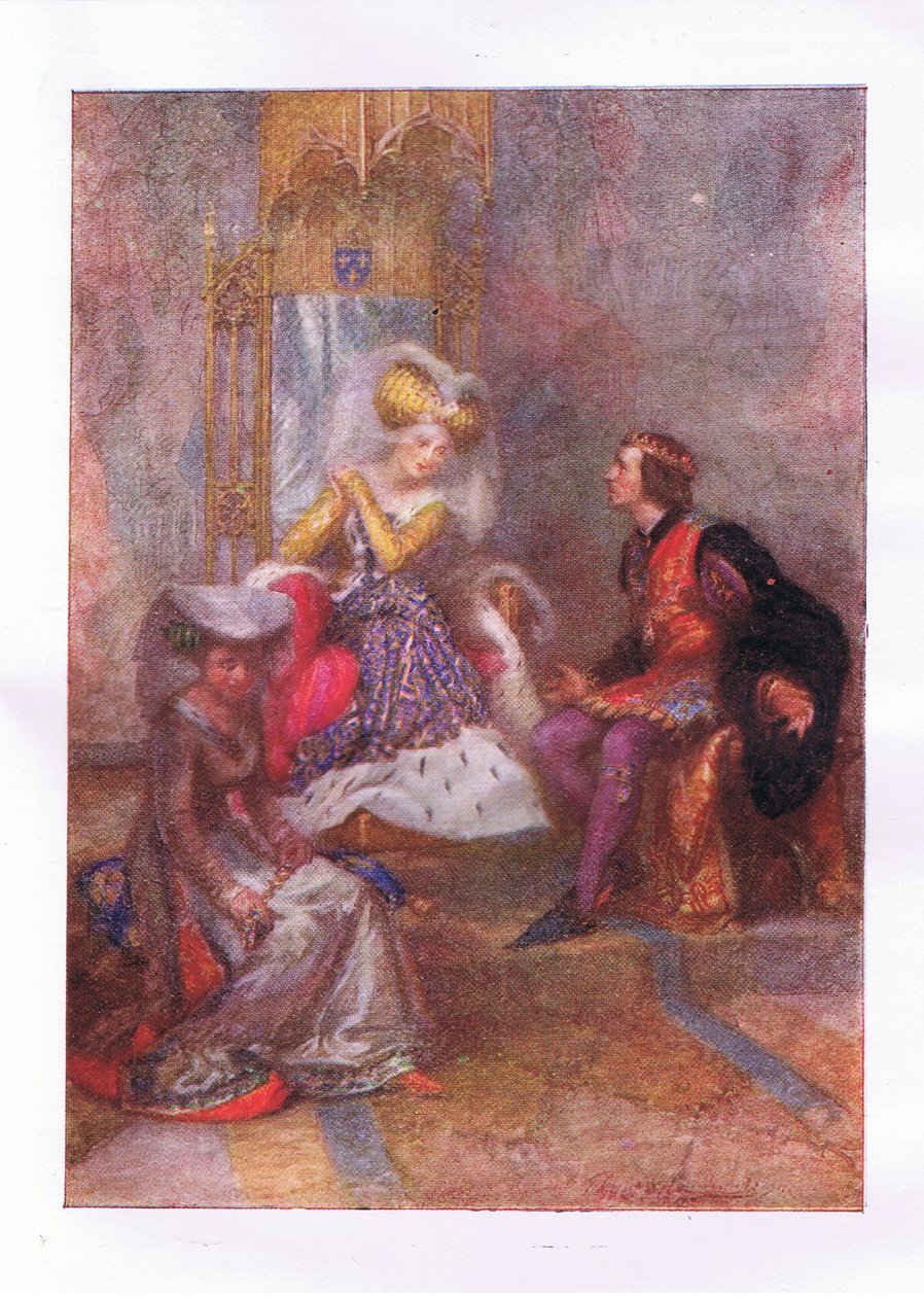 A co wtedy mówisz do mojej miłości? (Król Henryk V), z The Complete Works of Shakespeare opublikowanej przez George Harrap & Co Ltd, 1920 autorstwa Hans Holbein der Jüngere