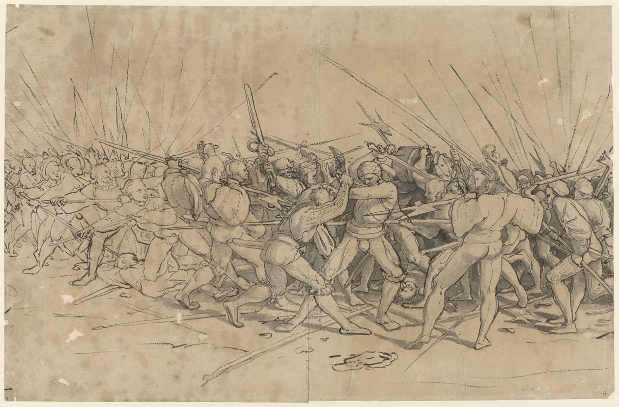 Scena bitwy, ok. 1524 (pióro, tusz i pył) autorstwa Hans Holbein the Younger