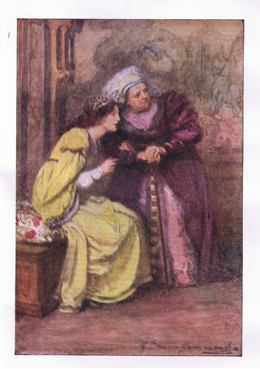 Chodź tu pielęgniarko. Co to jest ten dżentelmen? (Romeo i Julia), z The Complete Works of Shakespeare, wydanej przez George Harrap & Co Ltd, lata 20. autorstwa Hans Holbein der Jüngere