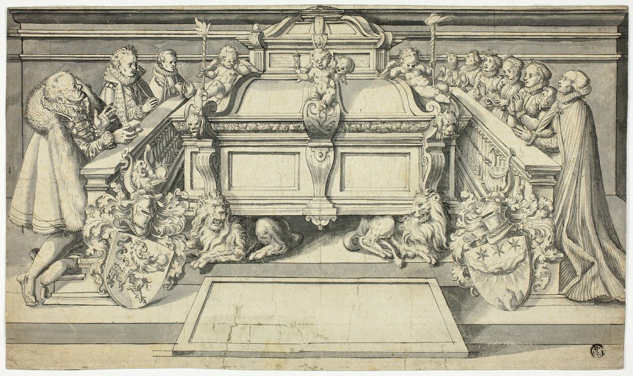 Projekt Epitafium: Członkowie rodziny klęczący przed grobem autorstwa Hans Holbein the Younger