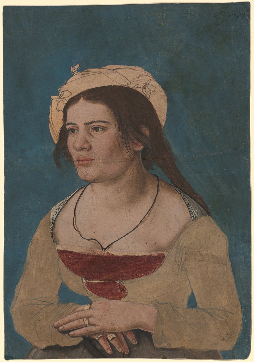 Hans Holbein Młodszy (ok.) - Portret młodej kobiety w czerwonym gorsecie, nr inw. 1823.143 autorstwa Hans Holbein the Younger